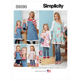 Aprons for women, children and 18 inches doll. Simplicity 9395. 