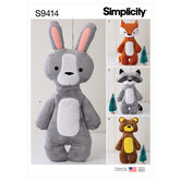 Stuffed animals bear rabbit fox racoon. Simplicity 9414. 