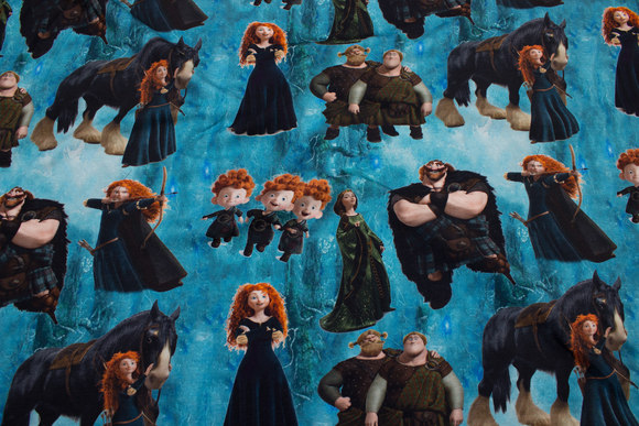 Turqoise-blue cotton-jersey with princess with bow and arrow