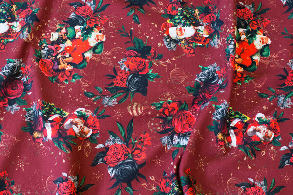 Wine-red christmas jersey with santas and roses