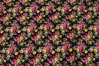 Black cotton with pink and yellow roses