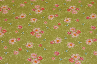 Light olive-green cotton with soft red flowers