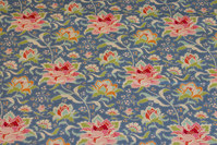 Medium-blue cotton with soft red flowers