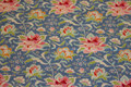 Medium-blue cotton with soft red flowers