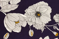 Navy, lightweight polyester crepejersey with big white flowers.