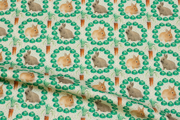 Patchwork cotton with rabbits and cabbage