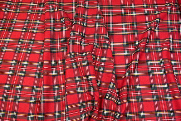 Tartan checker fabric in red, green and yellow