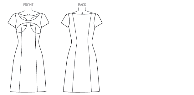 Lined dress (fitted through bust) has yoke overlapping upper front, seam detail and invisible back zipper. Lined dress (fitted through bust) has yoke overlapping upper front, seam detail and invisible back zipper.