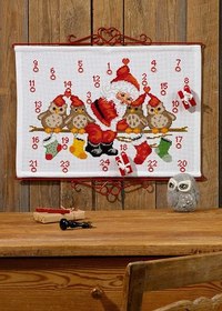 Christmas calendar with owls on branch. Permin 34-7257. 
