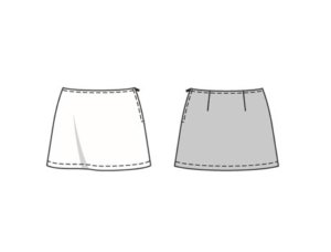 This short skirt is close-fitting at the low hipline, then flares out,
quick and easy to sew despite facing on side zipper fastening/closure.
Your choice of fabric and decoration will add an individual touch.