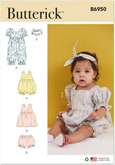 Babies rompers, dress, bloomers and headband. Butterick 6950. 