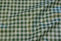 Green and white coated fabric with 14 x 14 mm checkers