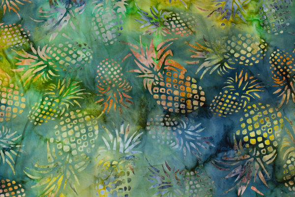 Patchwork cotton in batique with green colors and pineapple