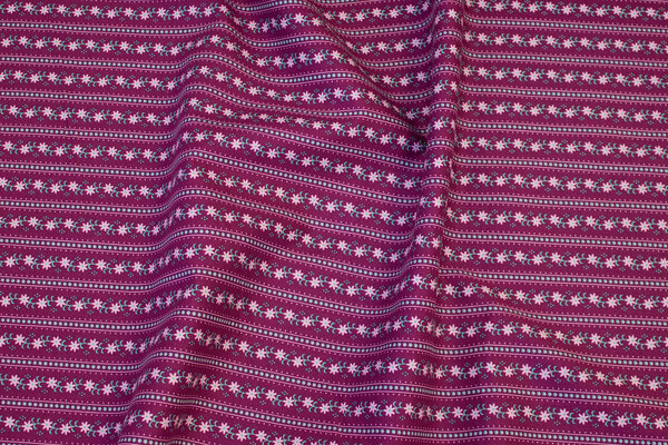 Red-purple, firm cotton with flowers-stripes on langs