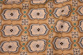Sand-colored patchwork cotton with light blue pattern 