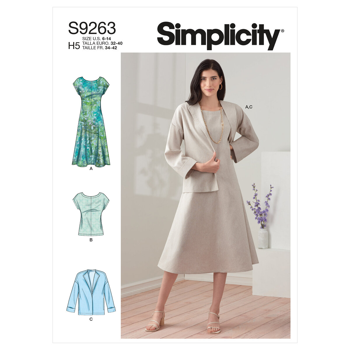 Adgang jeg er glad Spaceship Simplicity 9263 Kjole, jakke og top | FJØLNER