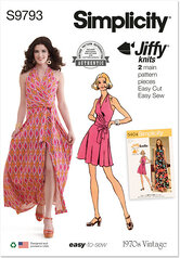 Knit front-wrap halter-dress in two lengths. Simplicity 9793. 
