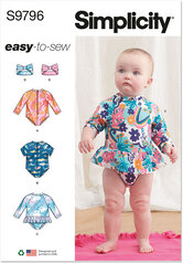 Babies swimsuits with rash guard and headband in one size. Simplicity 9796. 