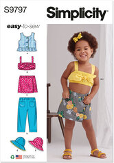 Toddlers tops, skort, pants and hat in three sizes. Simplicity 9797. 