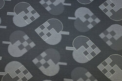 Acryllic coated textile-table-cloth with 8 cm hearts in charcoal