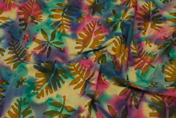 Batique-cotton with leaf-pattern, 12 cm leaves