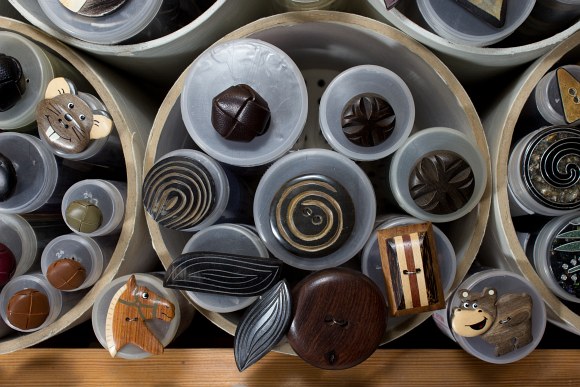 Leather and wood buttons