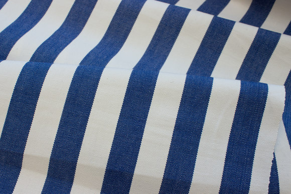White sunchair fabric with blue stripes, 4 cm stripes