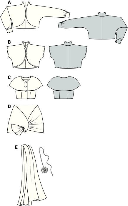 Warming addition and perfect complement for sleeveless dresses and strap tops. Make your choice at whim: the bolero without closures with either short or long sleeves, the buttoned, retro-style jacket, the stole or the fancy scarf with floral prints. Warming addition and perfect complement for sleeveless dresses and strap tops. Make your choice at whim: the bolero without closures with either short or long sleeves, the buttoned, retro-style jacket, the stole or the fancy scarf with floral prints.