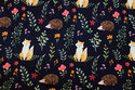 Dark navy cotton-jersey with foxes and hedgehogs