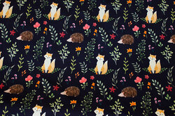 Dark navy cotton-jersey with foxes and hedgehogs