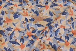 Dove-blue blouse viscose with flowers in sand and melon