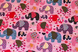 Pink cotton-jersey with elephants in retro-stil