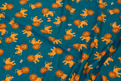 Petrol coloured cotton-jersey with ca. 3 cm lions