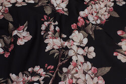 Light, black blouse-stretch with soft red flowers