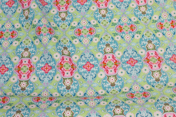 Light green cotton with soft red pattern
