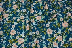 Petrol cotton with soft red and melon flowers