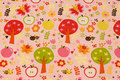 Soft red cotton-flanel with trees and flowers