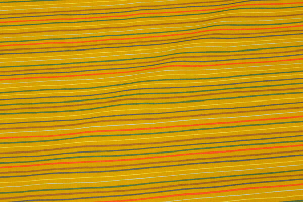 Dark yellow cotton with narrow, colorful across-stripes