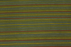 Olive-colored cotton with narrow, colorful across-stripes