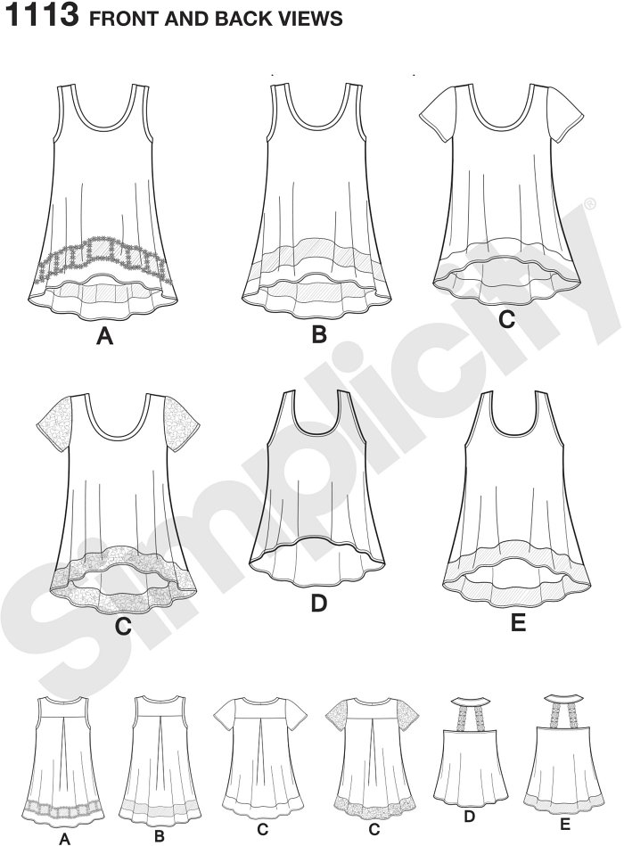 Misses Easy knit tops can be sleeveless with sheer inset band and optional trim, or sleeveless with trim straps in back and option of contrast band. Top can also be short sleeve with option of contrast band and sleeves.