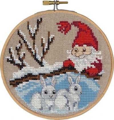 Santa and rabbits, christmas wall embroidery
