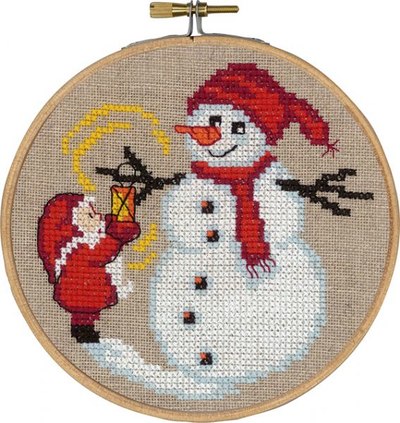 Santa claus and snowman, christmas wall embroidery 