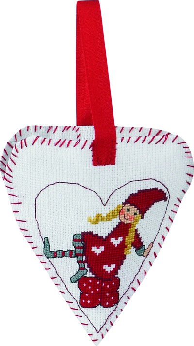 Christmas heart with girl-elf embroidery