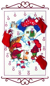 Christmas calendar with elfs in snow landscape. Permin 34-1545. 