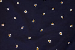 Double woven cotton (gauze) in navy with small embroidery daisies