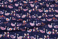 Navy baby corduroy with soft red and light-purple swans
