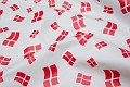 White coated fabric with Danish flags, different sizes