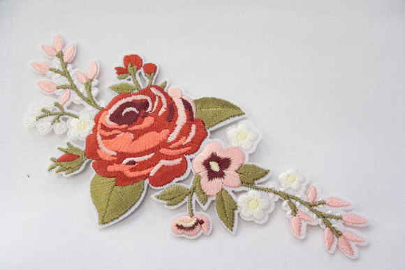 Rose embroidery red/light pink 15x6cm
