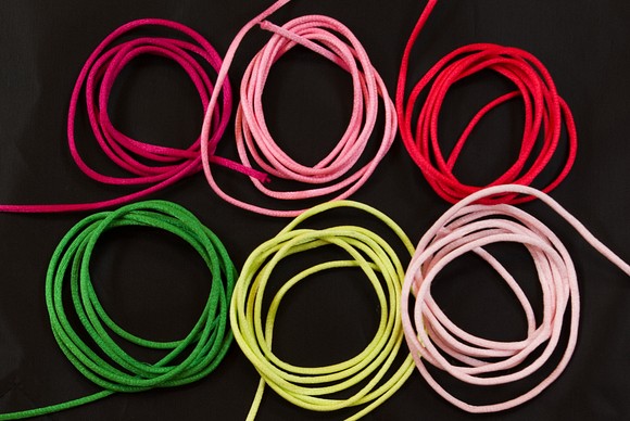 Sateen string in pink, light pink, red, green, lime