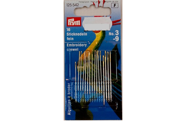 Sewing needles with point, 16 pcs, no. 3-9